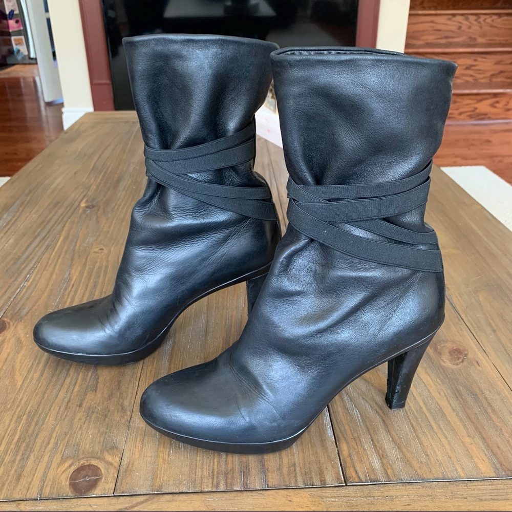 SOLD Stuart Weitzman | Black Leather Elastic-Strap Boot